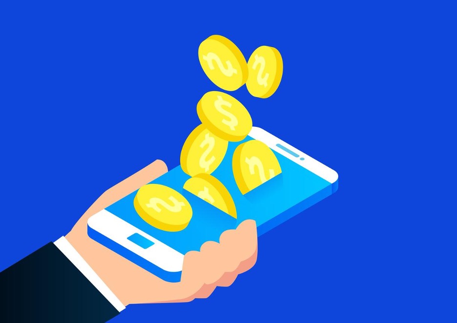 gold-coins-falling-into-the-phone-rewarded-campaign-concept